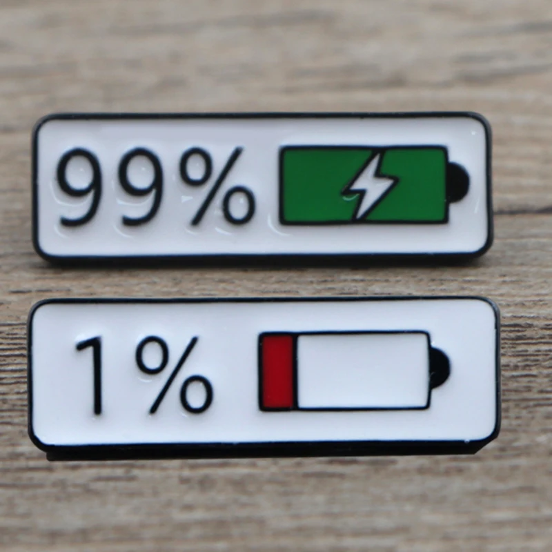 

K321 Battery Percentage Pin Metal Brooches and Pins Enamel Pin for Backpack/Bag/Jeans Clothes Badge Brooch Jewelry 1PCS