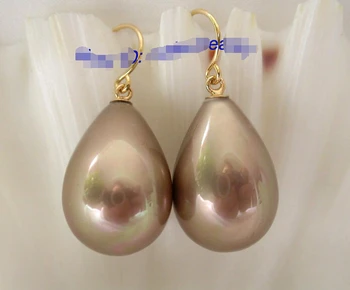 

FREE shipping&gt; &gt;&gt;&gt;Amazing big 12*14mm coffee south sea shell drip pearls dangle earrings jewerly n423