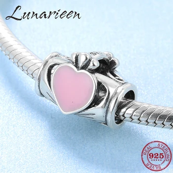 

Valentine's Day gift 925 Sterling Silver Hand for Pink Enamel hearts beads Fit Original Pandora Charms Bracelet Jewelry Making
