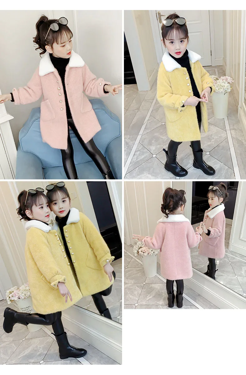 Pink Yellow Children Woolen Trench Coats For Kids Fashion 2019 Winter Long Fur Turn Collar Jackets Girls Outerwear Tops Clothing (12).jpg