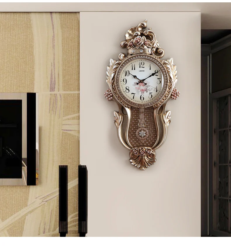 Роскошные атмосферные настенные часы в европейском стиле креативные Ретро часы для гостиной часы для дома эксклюзивные украшения немой настенные часы