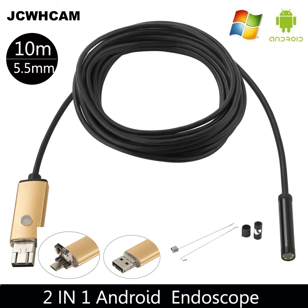 JCWHCAM HD 480 P 0.3MP 5,5 мм Android USB эндоскоп камера 6LED Змея гибкий USB эндоскоп 10 м Android OTG usb-бороскоп камера