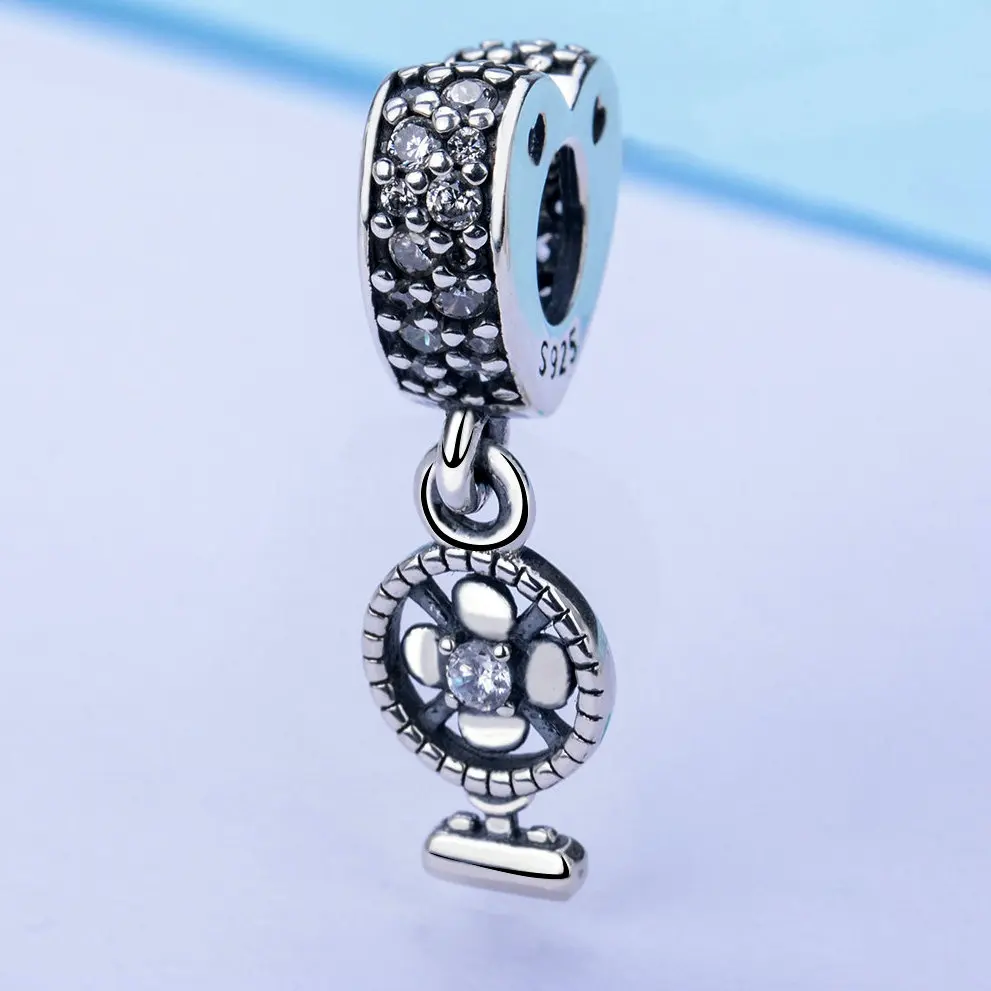 

Angel Caller Silver 925 Jewelry Silver Cute Fan Bead with clear CZ Heart Jewelry Parts Women's Charm DIY Jewelry For girl Z099