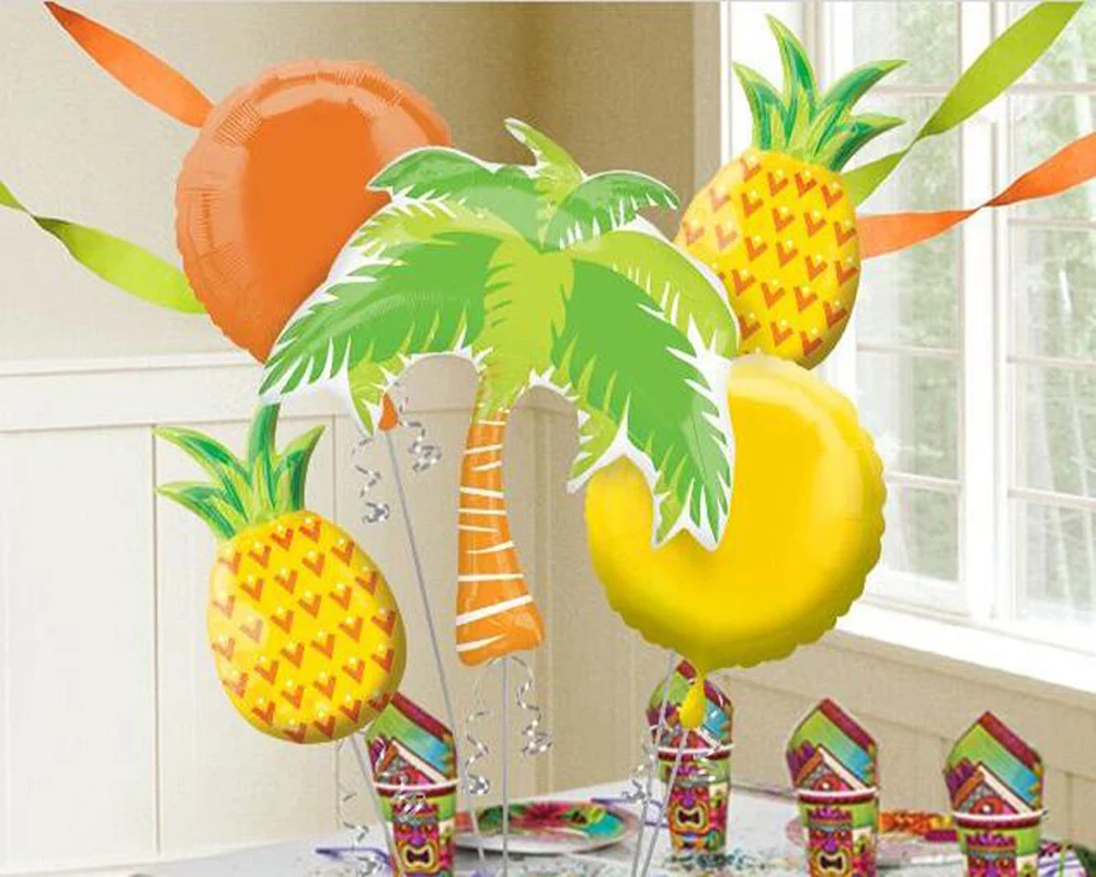 

5pcs/lot Pineapple and Coconut Tree Foil Balloons Hawaiian Tropical Luau Party Supplies Fruit Summer Party Birthday Balloons