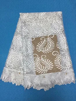 

New Designs African French Lace Fabric High Quality Nigeria French Net Lace 2018 With Stones and Beaded For Women PF153-1 White