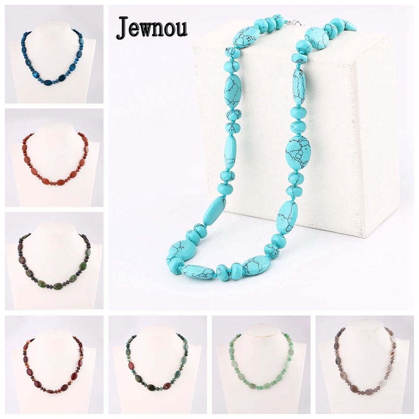 

Jewnou Turquoise Necklace Men Power Accessories Natural Stone Jewelry Beads Chain Fashion Fine Gift Statement Crystal Bib Choker