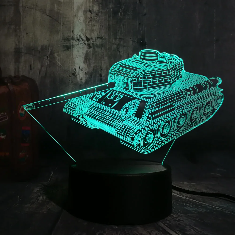 Hot Sale Cool 3D Machine Tank LED Night Light Desk Lamp Novelty 7 Color Change Atmosphere Home Deco
