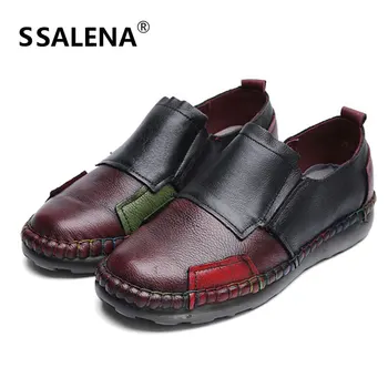 

Women Genuine Leather Retro Hand-Sewing Flats Soft Bottom Comfortable Casual Flats for Womens Round Toe Anti-slip Shoes AA11693