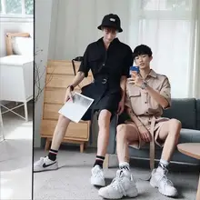 Летний комбинезон в стиле хип-хоп с коротким рукавом, мужской комбинезон свободного покроя, хлопковый комбинезон в стиле панк, мешковатые Комбинезоны для мужчин, уличные танцевальные комбинезоны