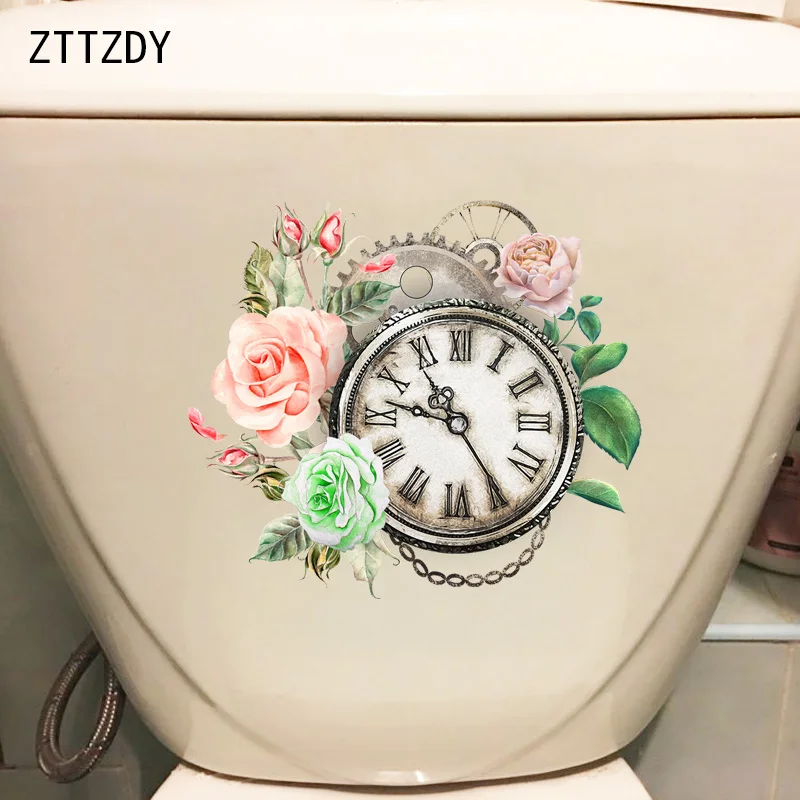 Красивые акварельные часы ZTTZDY 24*21 см Настенная Наклейка в виде розы для спальни