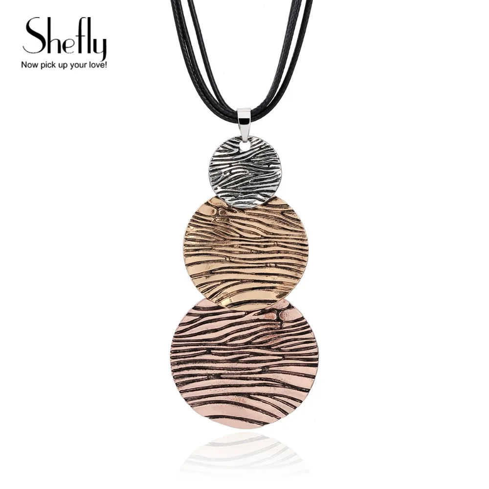 

Fashion Punk Necklace Vintage Statement 3 Rounds Pendant Necklaces For Women Ethnic Jewelry The New Year Gifts Hot Sale Dropship