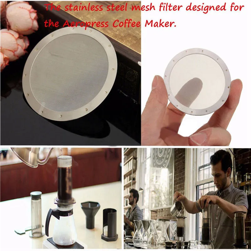 Silver Reusable Fine Metal Coffee Filter Stainless Steel Mesh For Aero