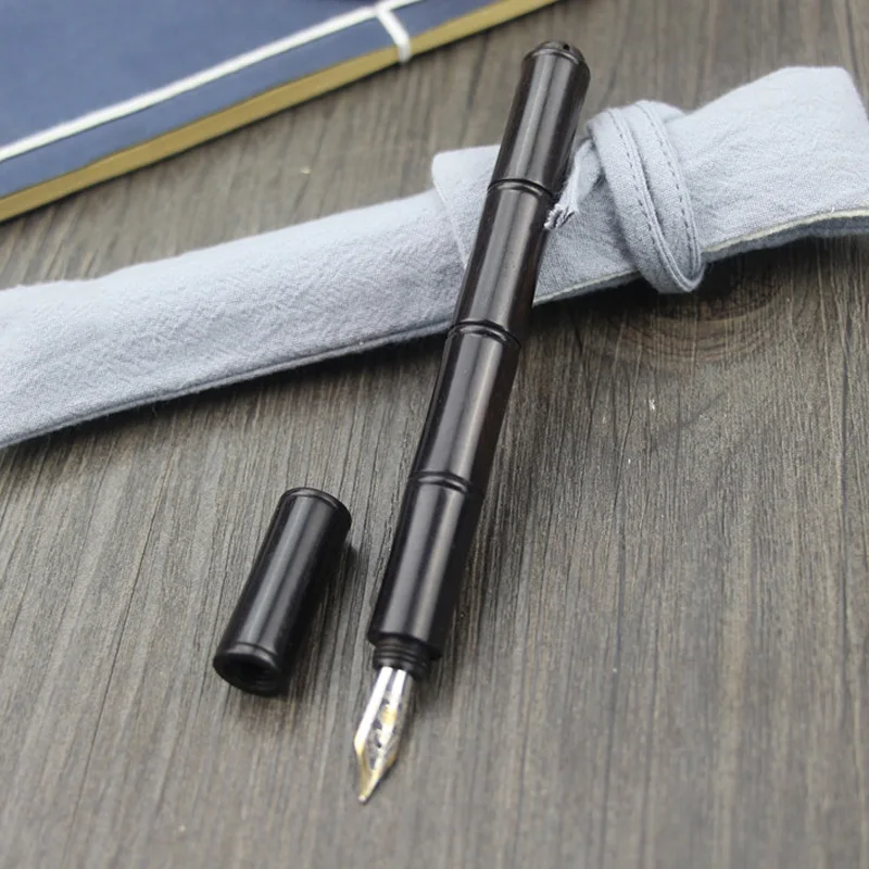 Роскошная перьевая ручка ручной работы в стиле ретро черного дерева в форме бамбука, ручка с винтом, как креативный подарок для бизнеса и школы, офиса