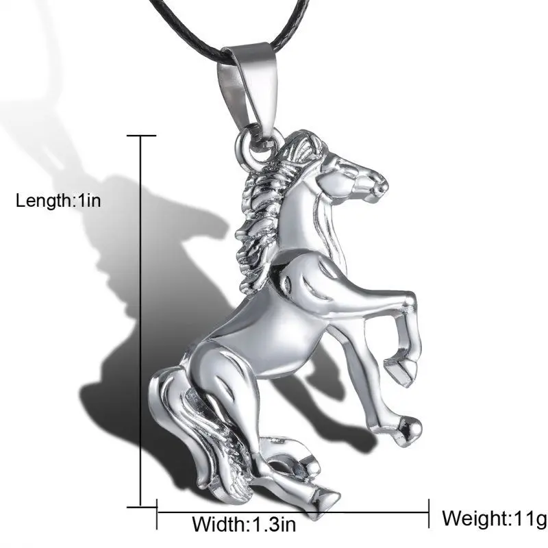 Stainless Steel Vintage Running Horse Pendant Leather Chain For Men Special Silver/Grey Color Long Choker Necklace For Women