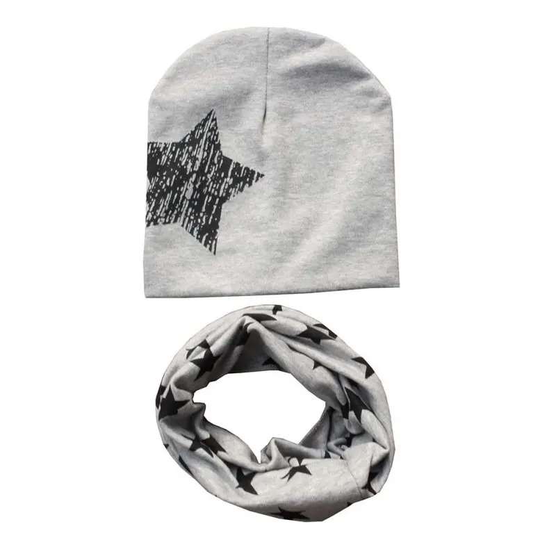 Детская шапка шарф + набор с шапочкой Осень зимний хлопчатобумажный шарф-воротник теплые шапочки звезда принт Младенческая наборы шапка с