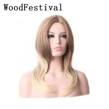 дешево✲ WoodFestival Термостойкие Синтетические Волосы Прямые Средние части смешивать цвета Парики для Лучший!