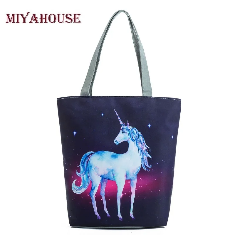 

Miyahouse Casual Unicorn Design Beach Bags For Women Single Shoulder Bag Galaxy Space Shopping Bag Women Canvas Tote Handbag