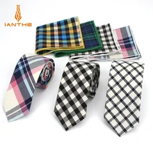 Мужские Винтажные хлопчатобумажные носовые платки галстук набор Модный повседневный Тонкий 6 см галстук свадебные костюмы Карманный квадратный галстук в клетку наборы Hanky