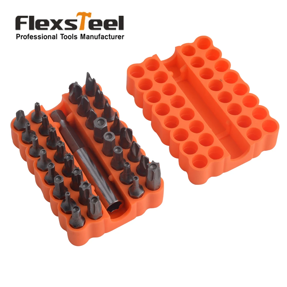 

Flexsteel 33 Piece Tamper Proof CRV Security Bit Set with Magnetic Extension Bit Holder Torx Hex Star Spanner Tri Wing