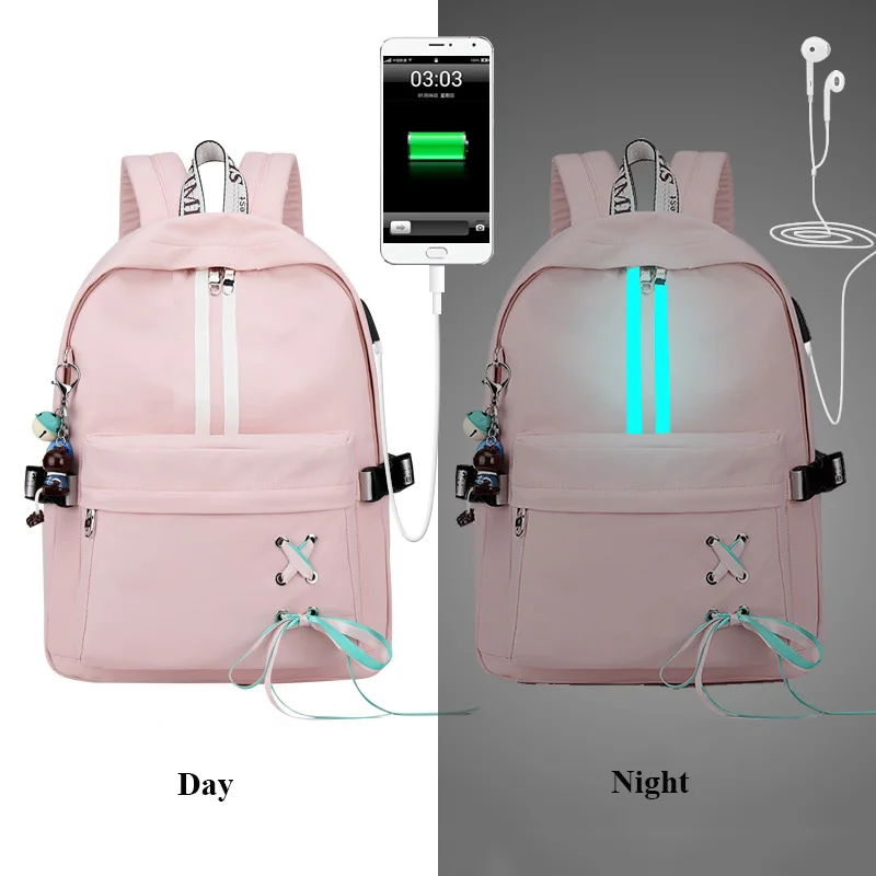 pink Tourya модный светоотражающий Водонепроницаемый женский рюкзак с защитой от кражи, USB зарядка, школьные сумки для девочек, рюкзак для ноутбука, рюкзак для книг - Цвет: pink