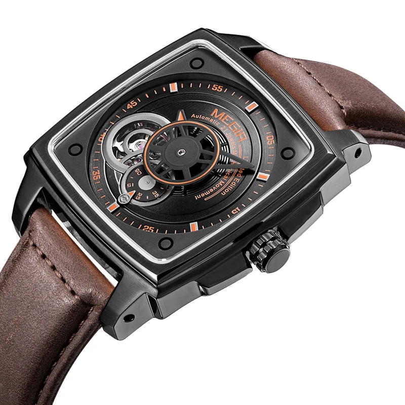 

Fashion Megir Top Brand Square Automatic Man Watches Men Luxury Date Month Clock Flying Tourbillon Mechanical Watch Montre Homme