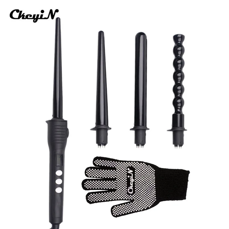 

4 in 1 Digital LCD Hair Curler Rollers Interchangeable Hair Curling Iron Ceramic Curling Wand Set Women Hair Styling Tools 4445
