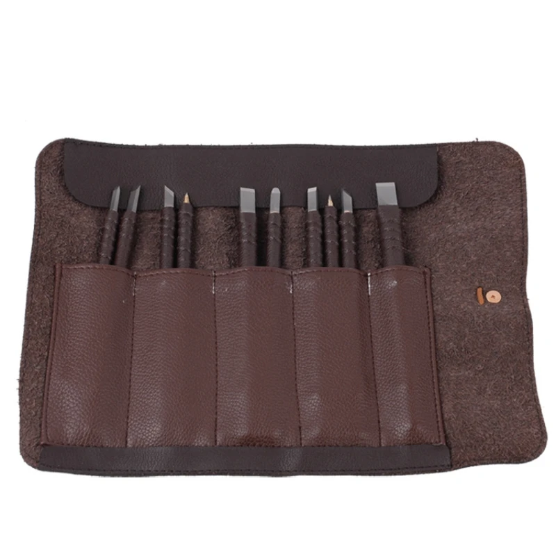 

10Pcs Hand Tools Tungsten Steel Carving Knife Set Seal Stone Graver Lettering Engraving Tool With Leather Handle+ Leather Bag