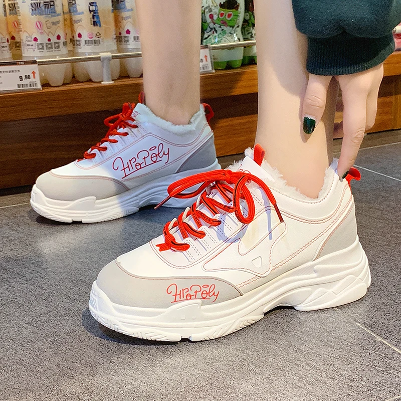 

Bomlight PU Warm Plush Platform Sneakers Women Creepers Winter Shoes Women Moccassin Waterproof Flats Woman Vulcanize Shoes 5 cm