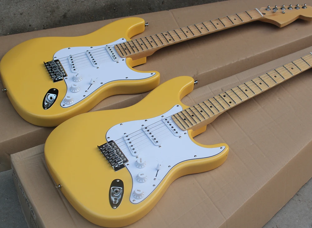 Wholesale dark yellow electric guitar with white pickguard,Scalloped