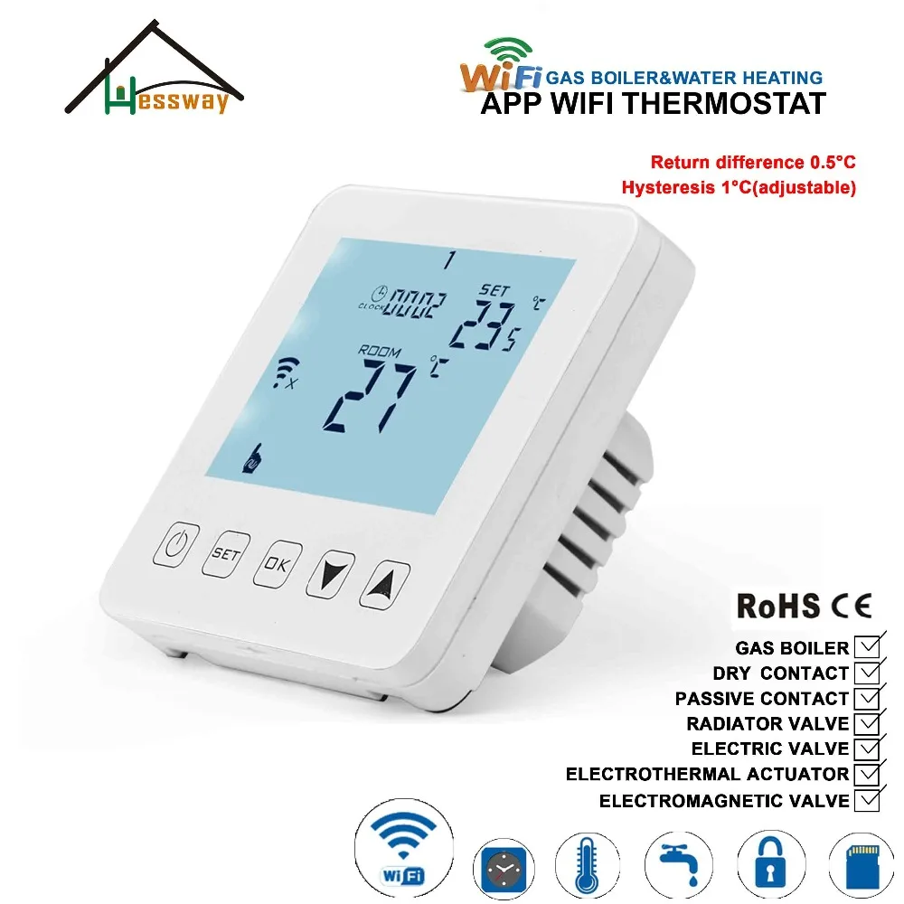 EU 100-240V 3A Hysteresis 1 degree gas boiler heating thermostat WIFI for water heating,radiator valve,Dry contact