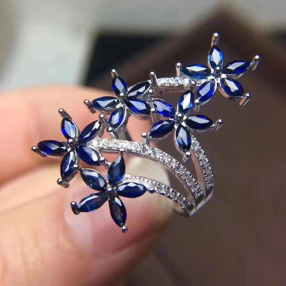 Большие экстравагантные цветы Натуральный Синий сапфир gem Кольцо S925 серебро натуральный драгоценный камень кольцо девушка Для женщин вечерние подарок fine Jewelry