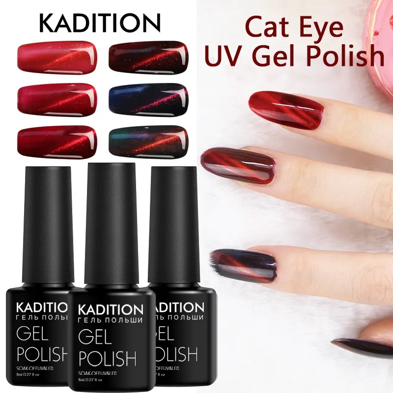 

KADITION 3D Cat's Eye Red Flame Shiny Design Nail Art LED UV Gel Varnish Magnet Gel Lacquer Soak UV Lamp Primer for Manicure