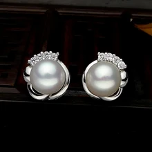 925 silver real natural big 925 sterling silver light freshwater pearl earrings, jewelry authentic Korean fema