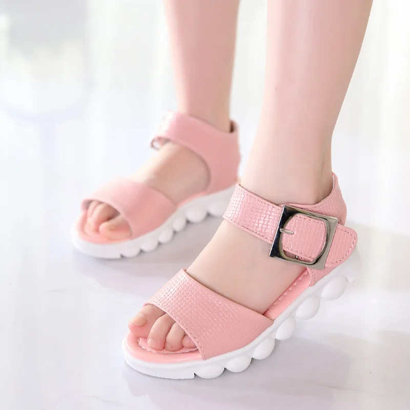 

2018 Baby Girls Leather Sandals Kids Summer Soft Soled Beach Shoes Children Flat Student Infantil Chaussures Enfants Fill