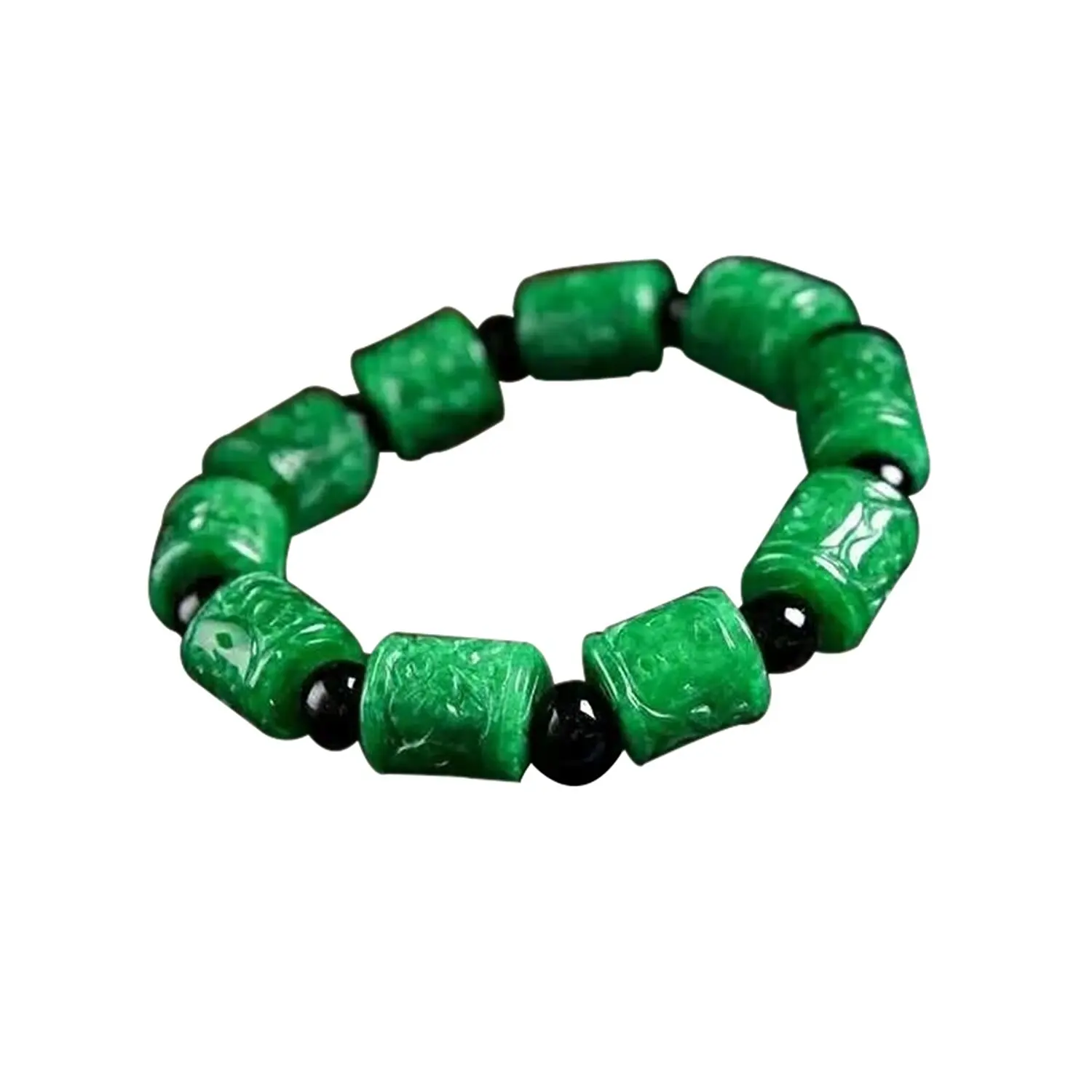 Koraba Fine Jewelry Natural Myanmar Emerald Jade Carved Beads Bracelet