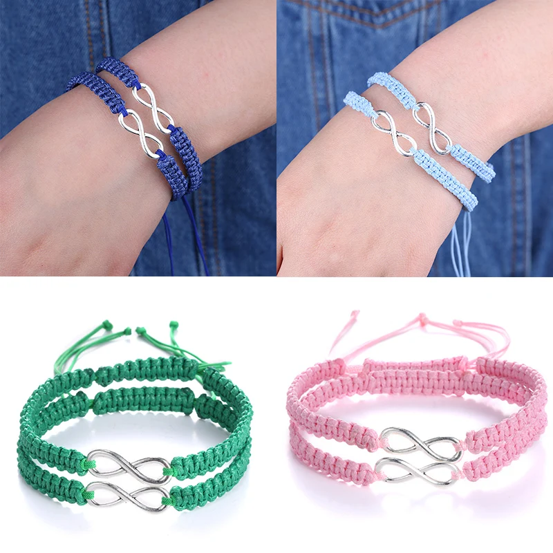 

Fashion Women 2PCS/Set Men Unisex Kint Bracelet 6 Colors Adjustable Couples Alloy Handmade Bracelet Drop Shipping