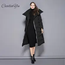 2018 Новое поступление Ceciliayu полный белая утка вниз 90%> 300 г толстые Теплый пуховик Одежда Для женщин до колена большой талии белый утка Doat