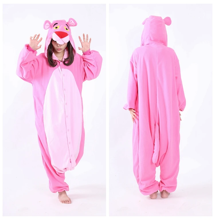 Adult Unisex Polar fleece Pink Panther Onesies Pyjamas Romper Winter Hallow...