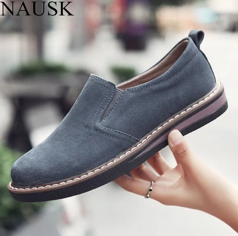 

NAUSK 2018 Women Flat Shoes Round Toe Slip on Oxford Shoes Woman Genuine Leather Pigskin Brogue Women Shoes Free Shipping