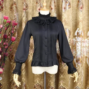 

Black Ruffle Stand Collar Lantern Sleeve Chiffon Blouse Gothic Lolita Shirt Women 2018 Blouses And Tops Used In Matching Corset