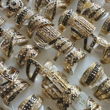 

10Pcs Whole Fashion Rhinestone Top Pretty Gold Rings For Women Jewelry Bulk Lots LR433 Free Shipping
