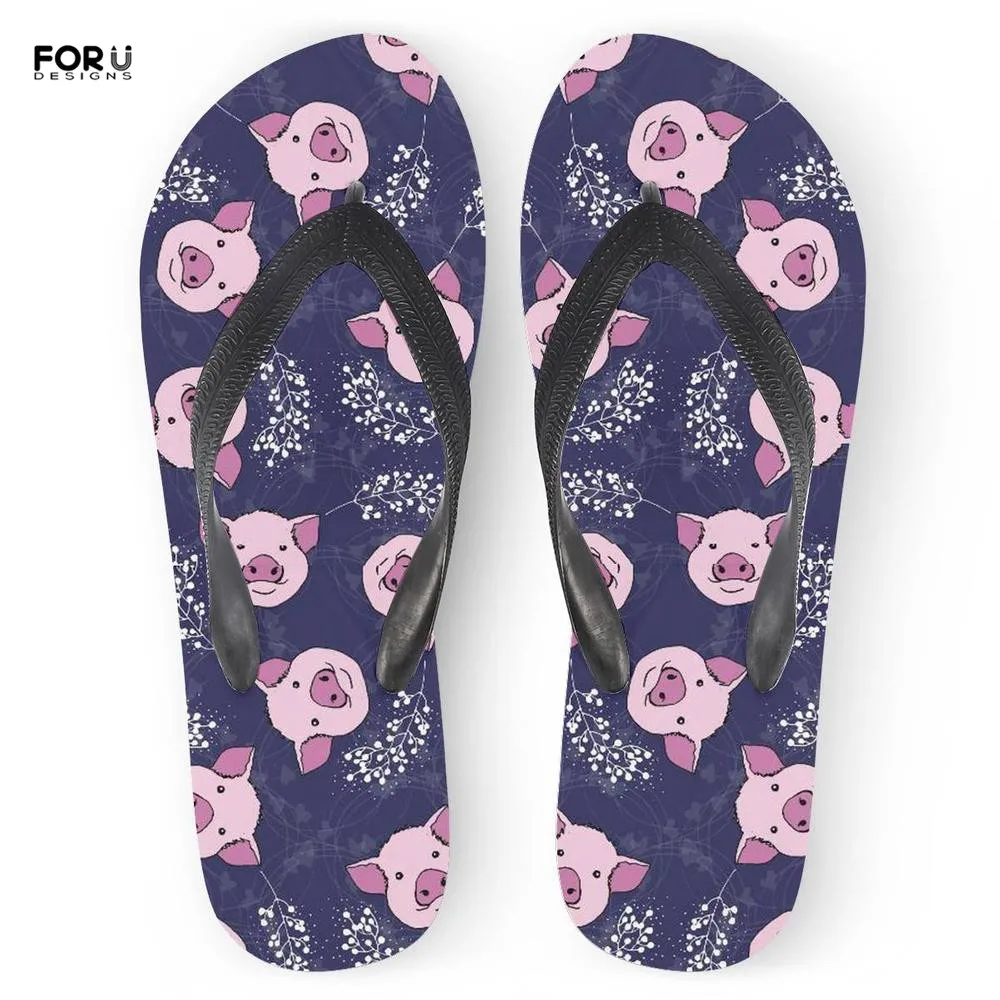 

FORUDESIGNS Lovely Animal Pig Pattern Women Flip Flops Flats Casual Summer Ladies House Slippers Rubber Beach Sandals for 2019