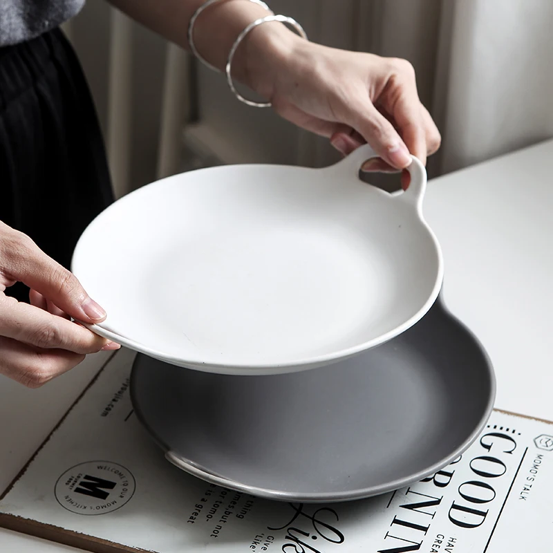 RUX мастерская Европейская однотонная керамика блюдо салат стейк западные столовые приборы для ресторана ухо анти-скальдинг белая черная тарелка