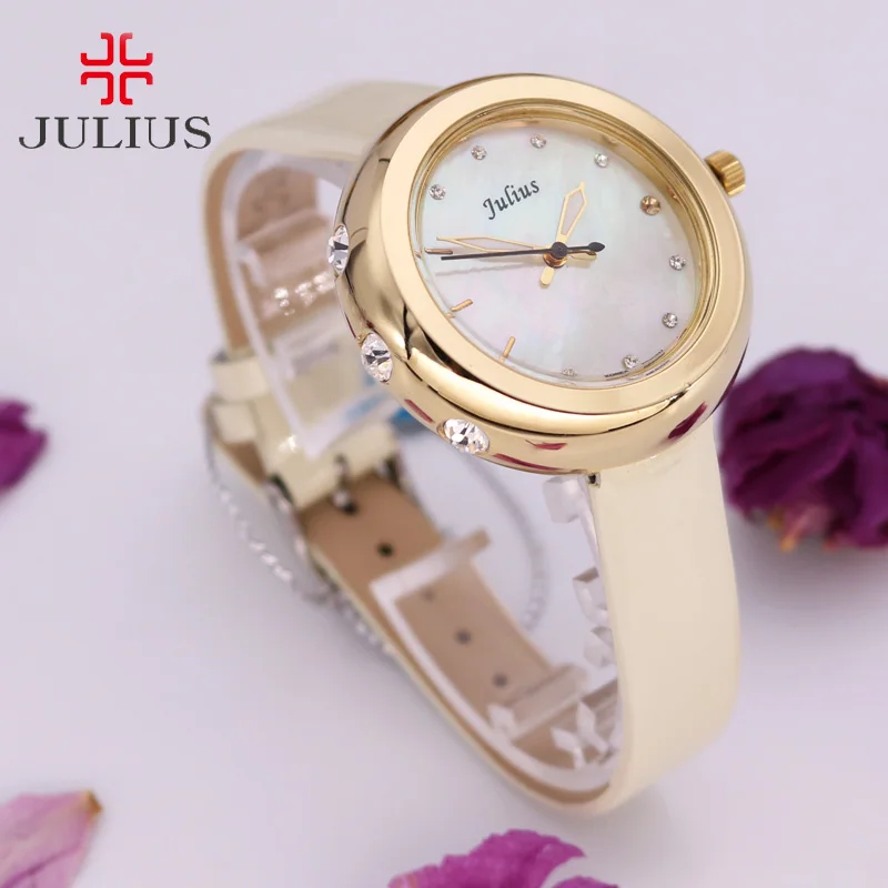SALE! Discount Julius Old Types Lady Women's Watch Japan Mov't Fashion Hours Bracelet Real Leather Girl's Birthday Gift - Color: 35mm Beige