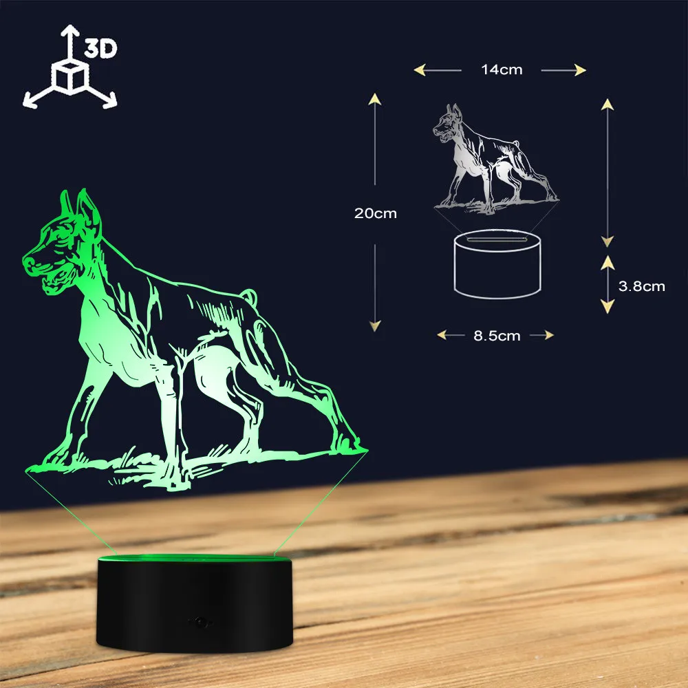 Doberman Pinscher 3D оптический иллюзионный светильник для детской комнаты, Ночной светильник на заказ, креативный собачий художественный красочный домашний магазин, настольная лампа, подарок