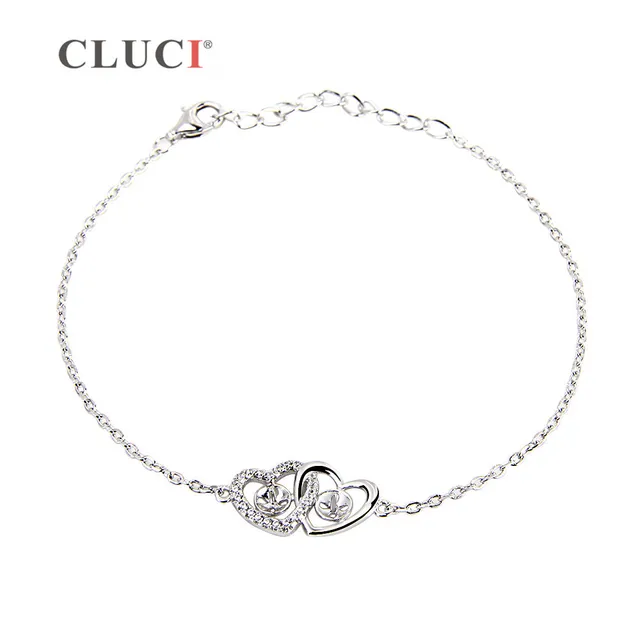 Cluci Valentines Gift 925 Sterling Silver Double Heart Bracelet Cluci Valentines Gift 925 Sterling Silver Double Heart Bracelet Accessary Love Bijoux Fine Dainty