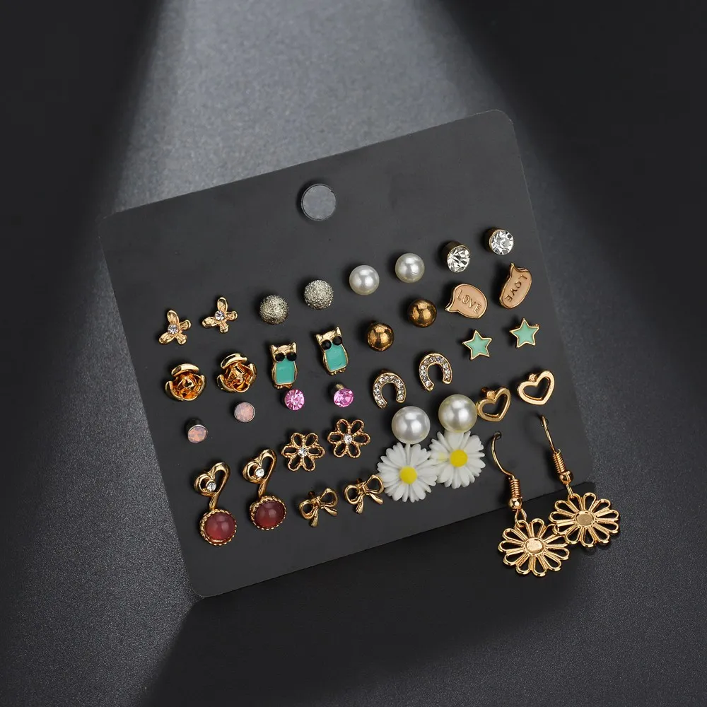 

Terreau Kathy 20 PairsSet Enamel Star Butterfly Owl Stud Earrings Set Female Gold Color Metal Heart Flower Earring Girls Jewelry