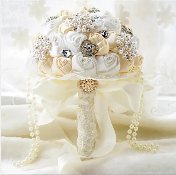 Свадебные букеты Потрясающие Свадебные цветы белая искусственная Роза Букет D522