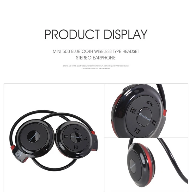 VAORLO Mini 503 Bluetooth Headphones Sports Wireless Headsets TF/Micro SD Card Neckband Stereo Bluetooth Earphones With MIC FM