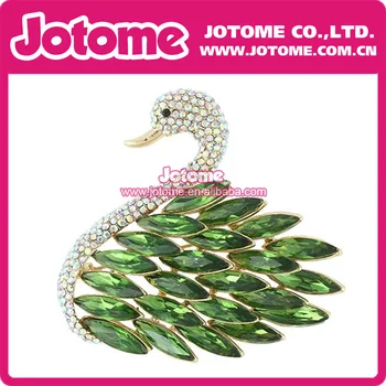 

factory cheaper Silver-Tone Crystal Elegant Swan Green Feather Brooch Pendant Jewelry promotion